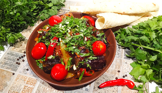 Баклажаны с перцем и помидорами (Armenian Eggplant, Sweet Pepper and Tomato Salad)