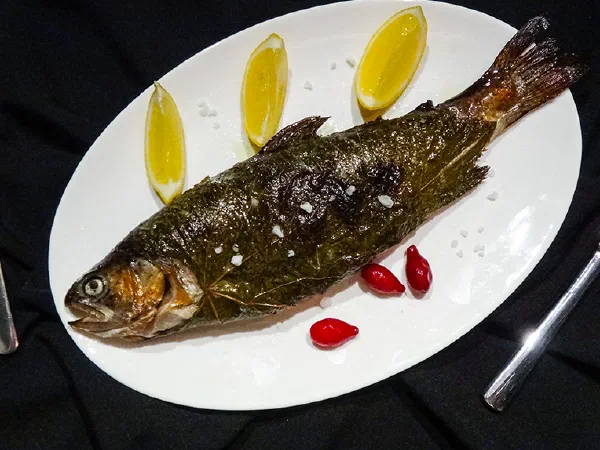 Форель с кизилом в виноградных листьях (Trout with Cornel in Grape Leaves)