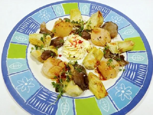 Гребешки с артишоками и маскарпоне