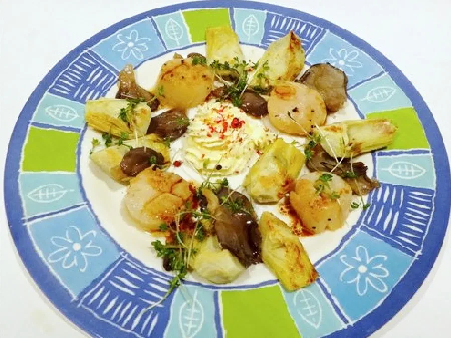 Гребешки с артишоками и маскарпоне