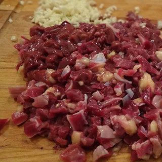 Начинка с куриными потрошками (Big Halusky with Chicken Gizzards, Liver, Heart – «Nachinka»)