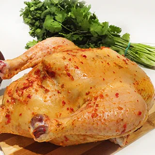 Жареная курица с сыром и кизилом по-абхазски (Abkhazian Roast Chicken with Cheese and Cornel )
