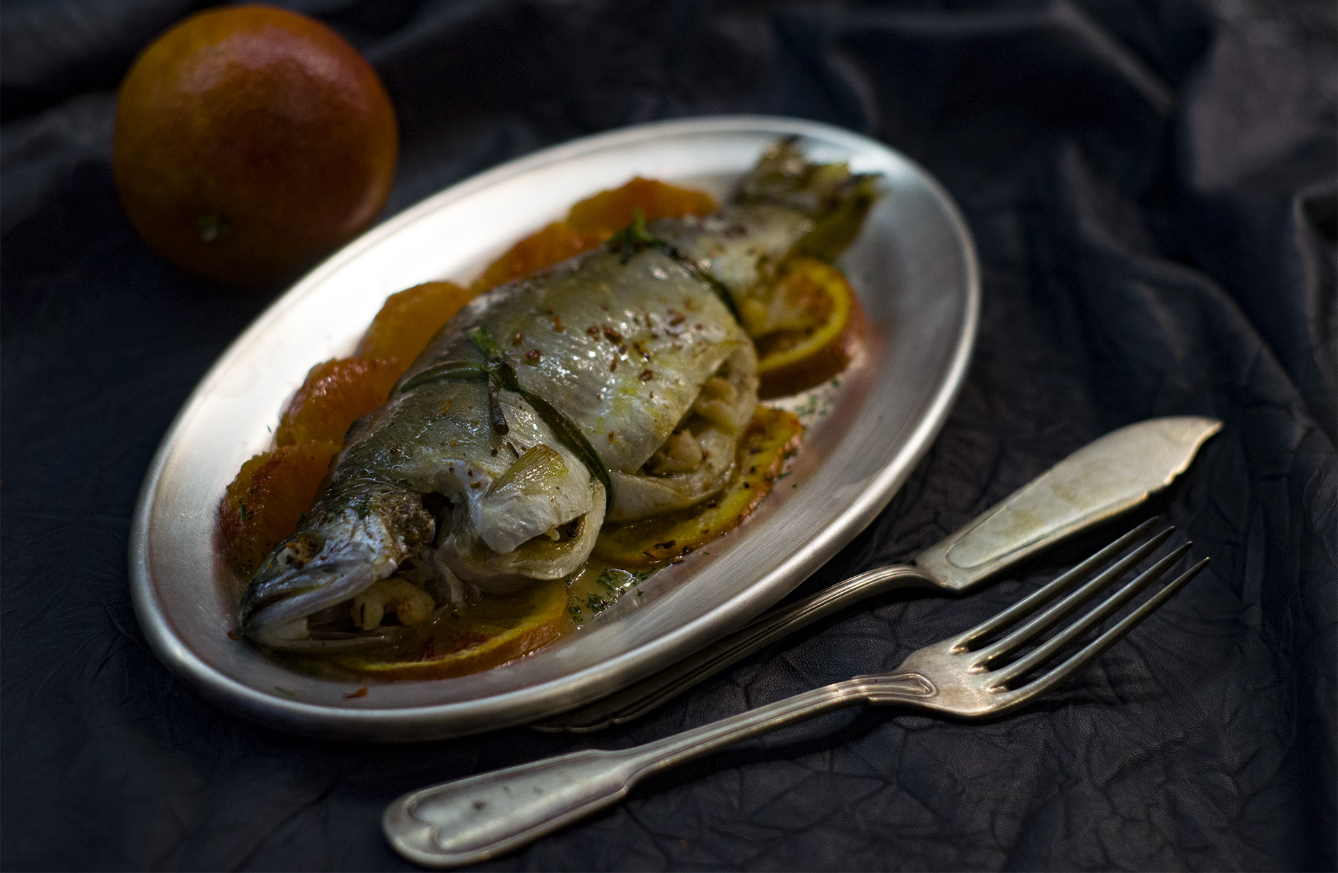 Форель с сицилийскими апельсинами и креветками (Trout with Sicilian Oranges  and Shrimps)